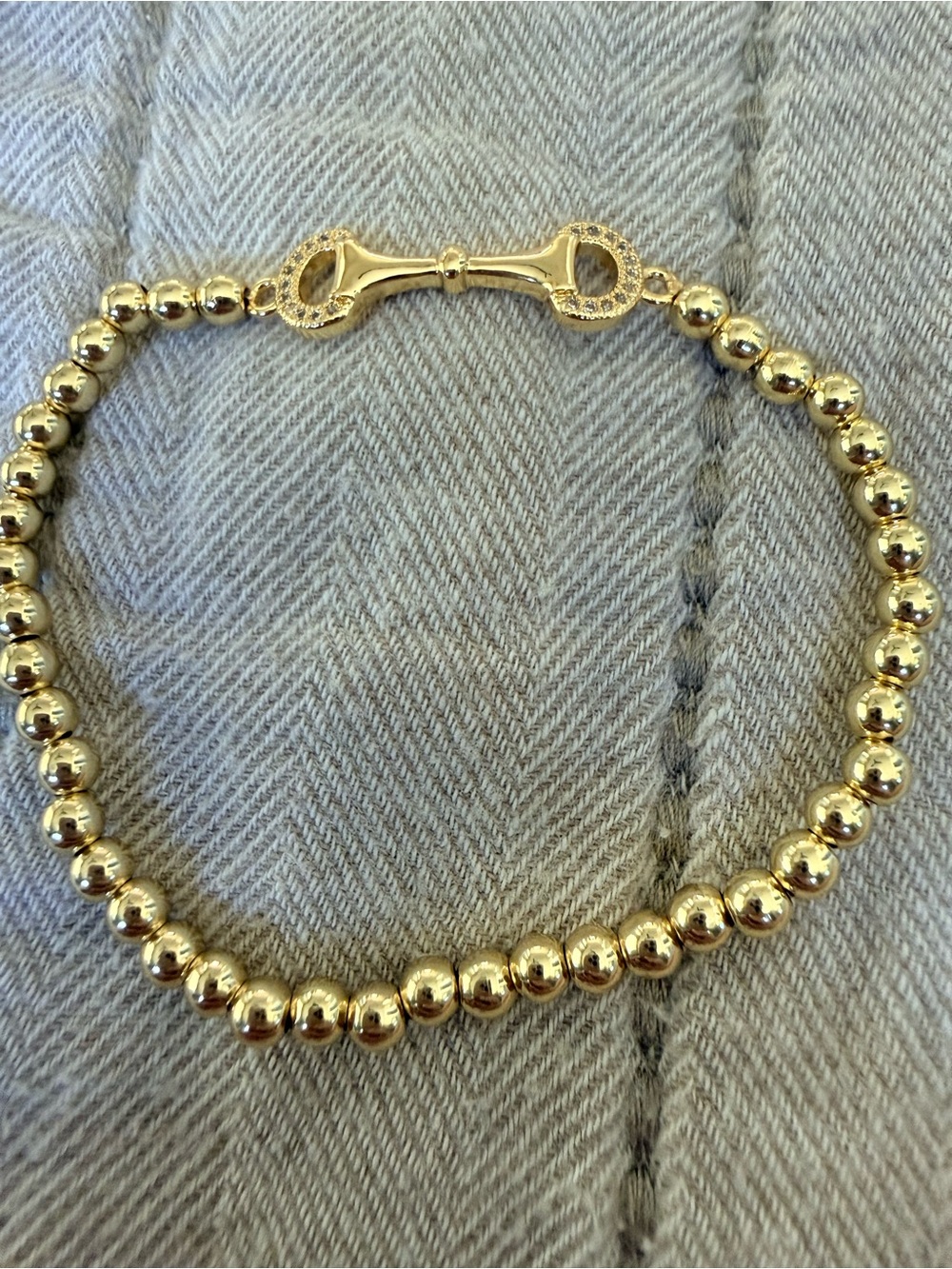 Gold Beaded Horsebit Stretch Bracelet